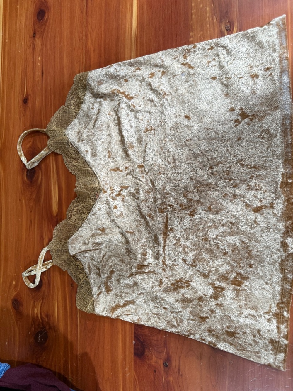 Rock & Roll Gold velour cami with lace design